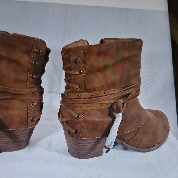 Sugar Brown Suede-Look Ankle Booties with Wrap Strap - Picture 7 of 7